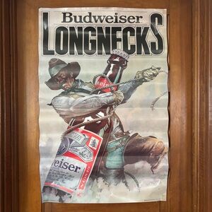 Vintage Budweiser Wrangling Longnecks Cowboy Poster